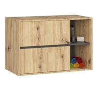 AKORD Mobile Bagno Sospeso con Lavabo - Mobile Lavabo Bagno 90 cm, 2 Cassetti - Moderno, Versatile - Per Montaggio a Parete - Vani Aperti - 90x60x45,5 cm - Rovere Artisan & Grigio Grafite