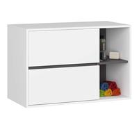 AKORD Mobile Bagno Sospeso con Lavabo - Mobile Lavabo Bagno 90 cm, 2 Cassetti - Moderno, Versatile - Per Montaggio a Parete - Vani Aperti - 90x60x45,5 cm - Bianco & Grigio Grafite