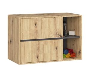 AKORD Mobile Bagno Sospeso con Lavabo - Mobile Lavabo Bagno 90 cm, 2 Cassetti - Moderno, Versatile - Per Montaggio a Parete - Vani Aperti - 90x60x45,5 cm - Rovere Artisan & Grigio Grafite