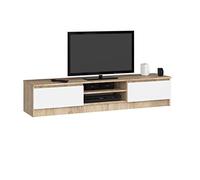 AKORD | Mobile per TV K 140 | Mobiletto Porta Televisione Soggiorno | un ripiano aperto | 2 Ripiani con Ante a Battente a Sinistra e a Destra | 33x160x40 cm | Peso 30 kg | Rovere di Sonoma/Bianco