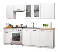 AKORD OLIWIA - Set di mobili da cucina, 2,4 m, H720, modulare, 240 cm, 11 ante, 1 cassetto, cucina completa, set di cabinet da cucina, pensili, 240 x 203 x 46 cm, bianco e bianco