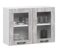 AKORD | Pensile da Cucina a Parete - Vetrina Sospesa in Vetro 80 cm, H580 | 2 Ripiani e 2 Anta Armadio da Cucina | Componibile Mobili da Cucine Armadi | Pannello laminato | Bianco & Cemento