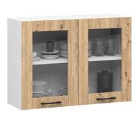 AKORD | Pensile da Cucina a Parete - Vetrina Sospesa in Vetro 80 cm, H580 | 2 Ripiani e 2 Anta Armadio da Cucina | Componibile Mobili da Cucine Armadi | Pannello laminato | Bianco & Rovere Artisan