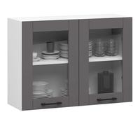AKORD | Pensile da Cucina a Parete - Vetrina Sospesa in Vetro 80 cm, H580 | 2 Ripiani e 2 Anta Armadio da Cucina | Componibile Mobili da Cucine Armadi | Pannello laminato | Bianco & Grigio Grafite