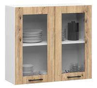 AKORD | Pensile da Cucina a Parete - Vetrina Sospesa in Vetro 80 cm, H720 | 2 Ripiani e 2 Anta Armadio da Cucina | Componibile Mobili da Cucine Armadi | Pannello laminato | Bianco & Rovere Artisan