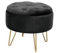 AKORD | Pouf in Velutto CARO | Poggiapiedi | Contenitore per Piccoli Oggetti | Gambe in Metallo | Imbottito | Pouf Decorativo Trapuntata | Per il Soggiorno e la Camera da Letto | Nero