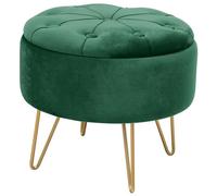AKORD | Pouf in Velutto CARO | Poggiapiedi | Contenitore per Piccoli Oggetti | Gambe in Metallo | Imbottito | Pouf Decorativo Trapuntata | Per il Soggiorno e la Camera da Letto | Bottiglia di Verde