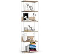 AKORD | Scaffalatura Metallo 60 cm | Mensole Libreria | Salvaspazio | 6 ripiani | Scaffalature Metalliche | Robusto | Stabile | Mobiletto Multiuso | Moderne Bianco | Rovere di Sonoma