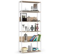 AKORD | Scaffalatura Metallo 80 cm | Mensole Libreria | Salvaspazio | 6 ripiani | Scaffalature Metalliche | Robusto | Stabile | Mobiletto Multiuso | Moderne Bianco | Rovere di Sonoma