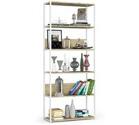 AKORD | Scaffalatura Metallo 80 cm | Mensole Libreria | Salvaspazio | 6 ripiani | Scaffalature Metalliche | Robusto | Stabile | Mobiletto Multiuso | Moderne Bianco | Rovere Artigianale