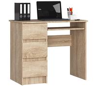 AKORD Scrivania A-6 Con Ripiano per Tastiera e 3 Cassetti a Sinistra o a Destra | Scrittoio per Ufficio | Scrivania per Computer PC Laptop| Salvaspazio | L90xH77xP50 cm 30 kg | Rovere Sonoma