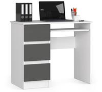 AKORD Scrivania A-6 Con Ripiano per Tastiera e 3 Cassetti a Sinistra o a Destra | Scrittoio per Ufficio | Scrivania per Computer PC Laptop| Salvaspazio | L90xH77xP50 cm 30 kg | Bianco/Grigio Grafite