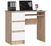AKORD Scrivania A-6 Con Ripiano per Tastiera e 3 Cassetti a Sinistra o a Destra | Scrittoio per Ufficio | Scrivania per Computer PC Laptop| Salvaspazio | L90xH77xP50 cm 30 kg | Rovere Sonoma/Bianco