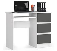 AKORD | Scrivania A-6 con Ripiano per Tastiera | Office Desk | 3 Cassetti a Destra | Scrittoio per Ufficio | Per Computer PC Laptop | 90x77x50 cm | 30 kg bianco/grigio grafite