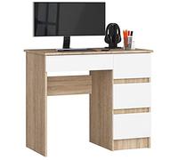 AKORD | Scrivania A-7 | 4 Cassetti | Office Desk | Scrittoio per Ufficio | Per Computer PC Laptop | Al lavoro | A casa | 50x90x77 cm | Quercia di Sonoma |Bianco