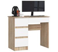 AKORD | Scrivania A-7 | 4 Cassetti | Office Desk | Scrittoio per Ufficio | Per Computer PC Laptop | Al lavoro | A casa | 50x90x77 cm | Quercia di Sonoma |Bianco