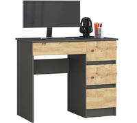 AKORD | Scrivania A-7 | 4 Cassetti | Office Desk | Scrittoio per Ufficio | Per Computer PC Laptop | Al lavoro | A casa | 50x90x77 cm | BiancoGrigio Grafite & Quercia Artisan