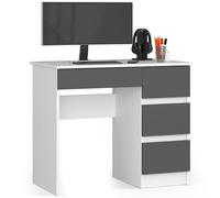 AKORD | Scrivania A-7 | 4 Cassetti | Office Desk | Scrittoio per Ufficio | Per Computer PC Laptop | Al lavoro | A casa | 50x90x77 cm | Bianco/Grigio grafite