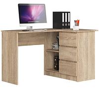 AKORD Scrivania Ad Angolo B-16 Con 3 Cassetti e 2 Ripiani | Per L'ufficio in Casa | L124 x H77 x P85, 48 kg | Rovere Sonoma Frontale