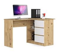 AKORD Scrivania Ad Angolo B-16 Con 3 Cassetti e 2 Ripiani | Per L'Ufficio in Casa | L124 x H77 x P85, 48 kg | Rovere Artigianale & Bianco Frontale