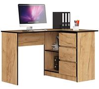 AKORD Scrivania ad Angolo B-16 Con 3 Cassetti e 2 Ripiani | Per l'Ufficio in Casa | L124 x H77 x P85, 48 kg | Rovere Artisan