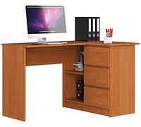 AKORD Scrivania ad Angolo B-16 con 3 Cassetti e 2 Ripiani | Scrivania ad Angolo per Ufficio in Casa | L124 x H77 x P85, 48 kg | Ontano