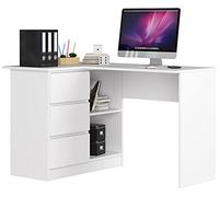 AKORD Scrivania ad Angolo B-16 con 3 Cassetti e 2 Ripiani | Scrivania Computer| Scrittoio | Scrivania ad angolo per l'ufficio in casa | Montaggio facile | 124x77X85 CM | 48 kg Bianco