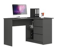 AKORD Scrivania ad Angolo B-16 con 3 Cassetti e 2 Ripiani | Scrivania per Ufficio e Casa | L124 x H77 x P85, 48 kg, Grigio Grafite (IP0P3SSZAB16P)