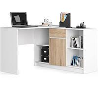 AKORD | Scrivania ad angolo B-17 | 2 in 1 Scrivania e Cassettiera con 1 cassetto | Scrivania Angolare | Scrivanie Gaming Ufficio Salvaspazio | L120 x H79/77 x P126 | 68 kg bianco/rovere sonoma