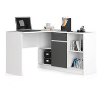 AKORD | Scrivania ad angolo B-17 | 2 in 1 Scrivania e Cassettiera con 1 cassetto | Scrivania Angolare | Scrivanie Gaming Ufficio Salvaspazio | L120 x H79/77 x P126 | 68 kg bianco/grigio grafite