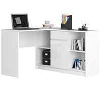 AKORD | Scrivania ad angolo B-17 | 2 in 1 Scrivania e Cassettiera con 1 cassetto | Scrivania Angolare | Scrivanie Gaming Ufficio Salvaspazio | L120 x H79/77 x P126 | 68 kg Bianco/Bianco lucido