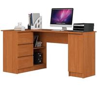 AKORD Scrivania ad Angolo B-20 | 3 Cassetti, 2 Ripiani e un Ripiano con Anta | Per l'Ufficio in Casa | 155x77x85 | 60 kg Ontano