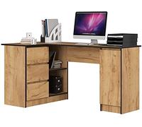AKORD Scrivania ad Angolo B-20 | 3 Cassetti, 2 Ripiani e un Ripiano con Anta | Per l'Ufficio in Casa | 155x77x85 | 60 kg Rovere Artisan