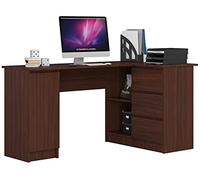 AKORD Scrivania ad Angolo B-20 | 3 cassetti, 2 Ripiani e un Ripiano con Anta | Scrivania ad angolo per l'ufficio in casa | 155x77x85 | 60 kg | Wengé