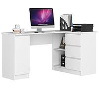 AKORD Scrivania ad Angolo B-20 | 3 cassetti, 2 Ripiani e un Ripiano con Anta | Scrivania ad angolo per l'ufficio in casa | 155x77x85 | 60 kg | Bianco