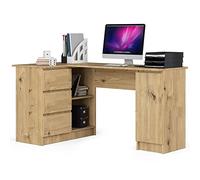 AKORD Scrivania ad Angolo B-20 | 3 cassetti, 2 Ripiani e un Ripiano con Anta | Scrivania | Scrivania ad angolo | Scrivania ad angolo per l'ufficio in casa | 155x77x85 | 60 kg Quercia artigianale