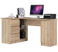 AKORD Scrivania ad Angolo B-20 | 3 cassetti, 2 Ripiani e un Ripiano con Anta | Scrivania | Scrivania ad angolo | Scrivania ad angolo per l'ufficio in casa | 155x77x85 | 60 kg Rovere Sonoma