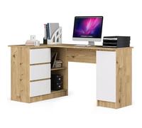 AKORD Scrivania ad Angolo B-20 | 3 cassetti, 2 Ripiani e un Ripiano con Anta | Scrivania | Scrivania ad angolo | Scrivania ad angolo per l'ufficio in casa | 155x77x85 | 60 kg Rovere Artigianale