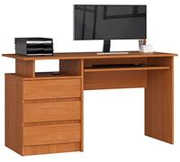 AKORD | Scrivania CLP-135 Con Ripiano per Tastiera e 3 Cassetti a Sinistra | Scrittoio per Ufficio | Per Computer PC Laptop | Salvaspazio | 135 x 77 x 60 cm, 45kg | Ontano