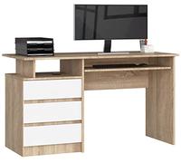AKORD | Scrivania CLP-135 Con Ripiano per Tastiera e 3 Cassetti a Sinistra | Scrittoio per Ufficio | Per Computer PC Laptop | Salvaspazio | 135 x 77 x 60 cm, 45kg | Rovere Sonoma/bianco