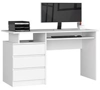 AKORD | Scrivania CLP-135 Con Ripiano per Tastiera e 3 Cassetti a Sinistra | Scrittoio per Ufficio | Per Computer PC Laptop | Salvaspazio | 135 x 77 x 60 cm, 45kg | bianco