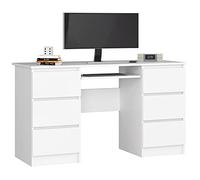 AKORD | Scrivania Con Ripiano per Tastiera | Office Desk | 6 Cassetti (2x3) | Scrittoio per Ufficio | Per Computer PC Laptop | 135 x 77 x 50 cm, 60 kg | Bianco
