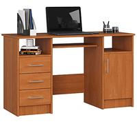 AKORD | Scrivania per PC Ana con Ripiano Per Tastiera | Scrivania per ufficio | Tavolo per computer | 3 cassetti | L124 x A74 x P52 cm, 45 kg | Ontano