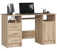 AKORD | Scrivania per PC Ana con Ripiano Per Tastiera | Scrivania per ufficio | Tavolo per computer | 3 cassetti | L124 x A74 x P52 cm, 45 kg | Rovere Sonoma