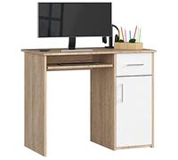 AKORD Scrivania per PC PIN con ripiano per tastiera, scrivania piccola con cassetti, scrivania per computer, scrivania da ufficio, 1 cassetto, 1 ripiano con porta, 90 x 74 x 50 cm, 29 kg, rovere