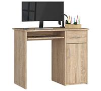 AKORD Scrivania per PC PIN con ripiano per tastiera, scrivania piccola con cassetti, scrivania per computer, scrivania da ufficio, 1 cassetto, 1 ripiano con porta, 90 x 74 x 50 cm, 29 kg, rovere
