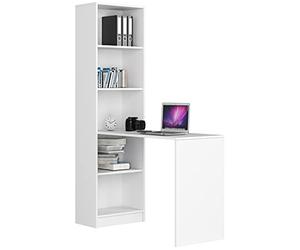 AKORD | Scrivania Smart | Scrivania + Libreria con 5 Ripiani | Al lavoro | In ufficio | A casa | Dimensioni d'ingombro 125 x 180 x 50 cm | Peso 37 kg |Bianco