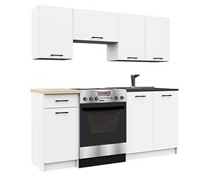 AKORD | Set di Mobili da Cucina Olivia 1.8m | Cucina Completa Piccola | Componibile | su Misura 46 x 180 x 174 cm | Per un design moderno e Tradizionale | Bianco