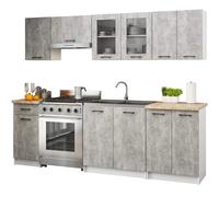AKORD | Set di Mobili da Cucina Olivia 2.4m | Cucina Completa Piccola | Componibile | su Misura 46 x 240 x 203 cm | Per un design moderno e Tradizionale | Cemento