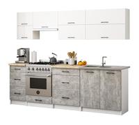 AKORD | Set di Mobili da Cucina Olivia 2.4m G2 | Cucina Completa Piccola | Componibile | su Misura 46 x 180 x 174 cm | Per un design moderno e Tradizionale | Bianco & Cemento Frontale